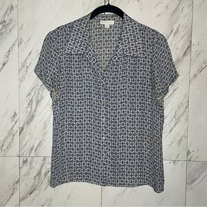 3/$60 Charter Club Pure Silk Short Sleeve Floral Button Up SZ S